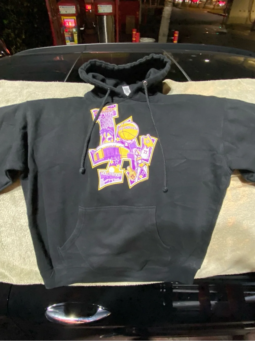 NBA Black Hoodie with Purple and Gold Los Angeles Graphic
